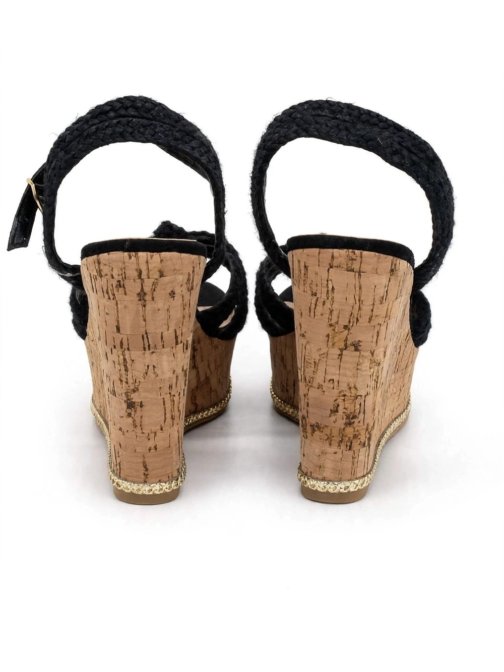 Time and Tru Black Cork Wedge Sandals with Braided Straps - Picture 4 of 5